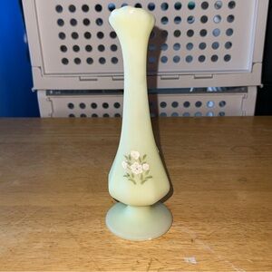 Vintage Fenton Custard Satin Glass Swung Bud Vase